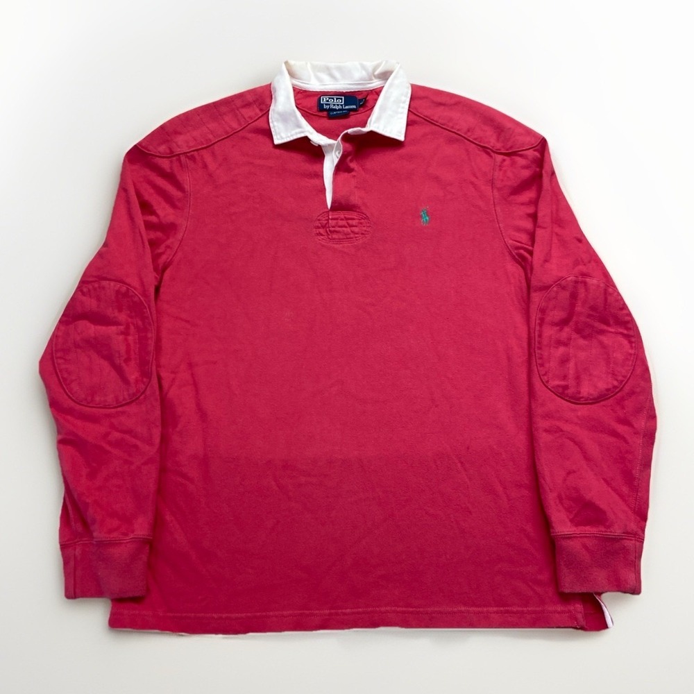 Vintage Polo Ralph Lauren  Rugby Shirt Mens L Pink Colorblocked Ivy League 90s